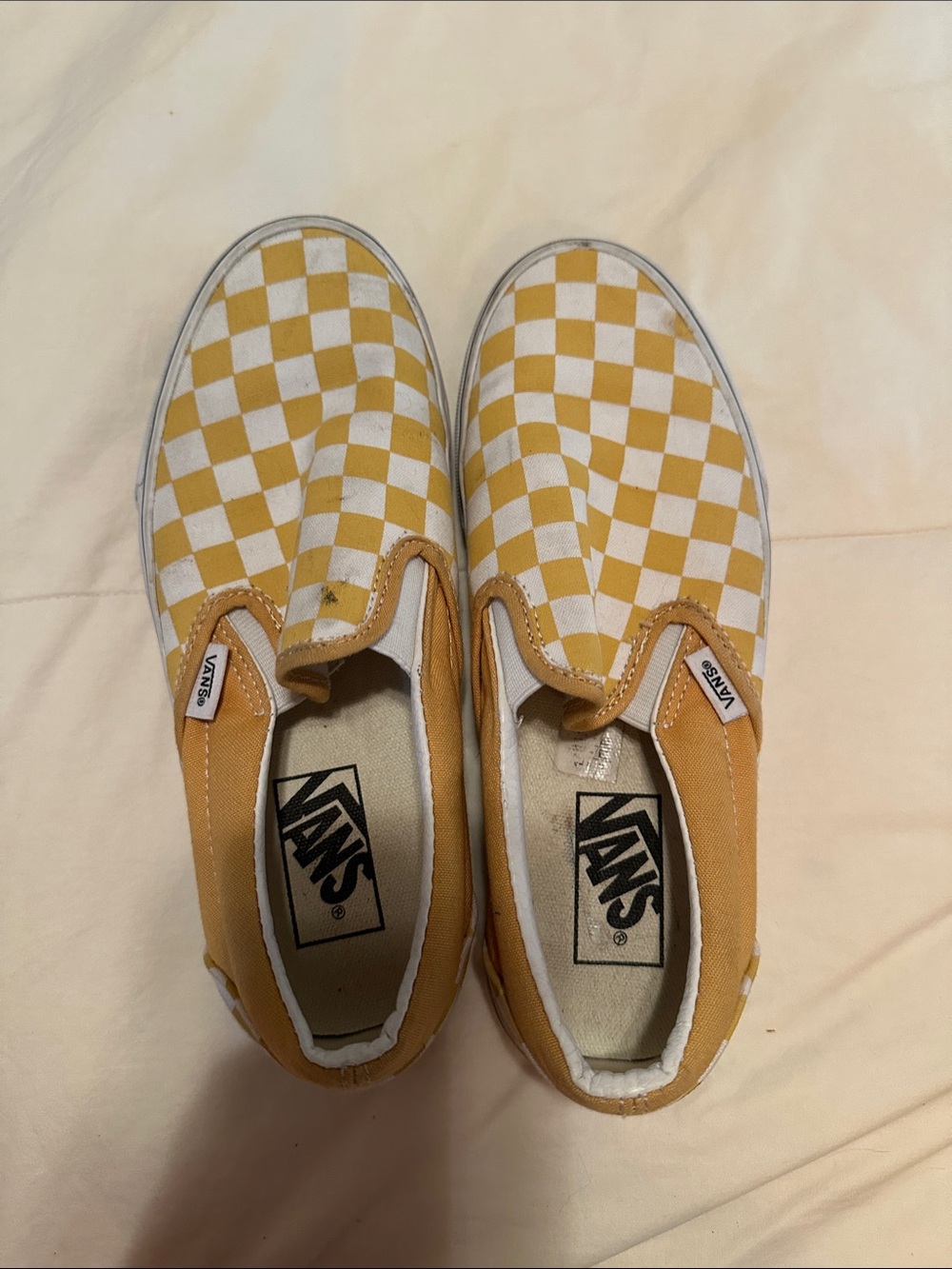Vans Classic Slip-On Checkerboard Shoes - Yellow/White